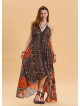 V Neck Backless Halter Neck Coffee Ethnic Dress 4654
